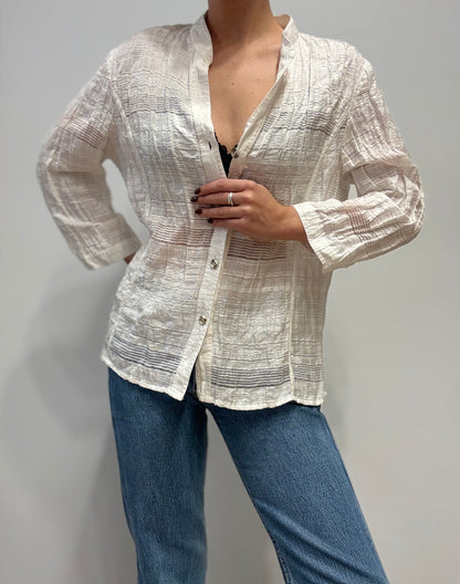Vintage Textured Blouse in Ivory Linen Blend