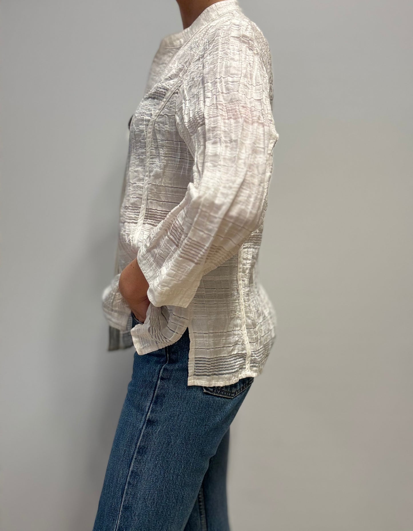 Vintage Textured Blouse in Ivory Linen Blend