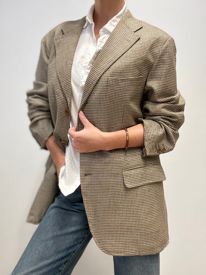 Vintage Burberry Wool & Cashmere Blazer in Houndstooth Beige