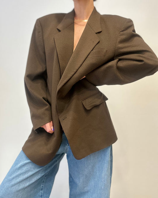 Vintage Wool Blazer in Moss Brown