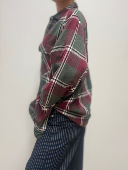 Oversized geruite flanellen blouse – bordeaux & groen