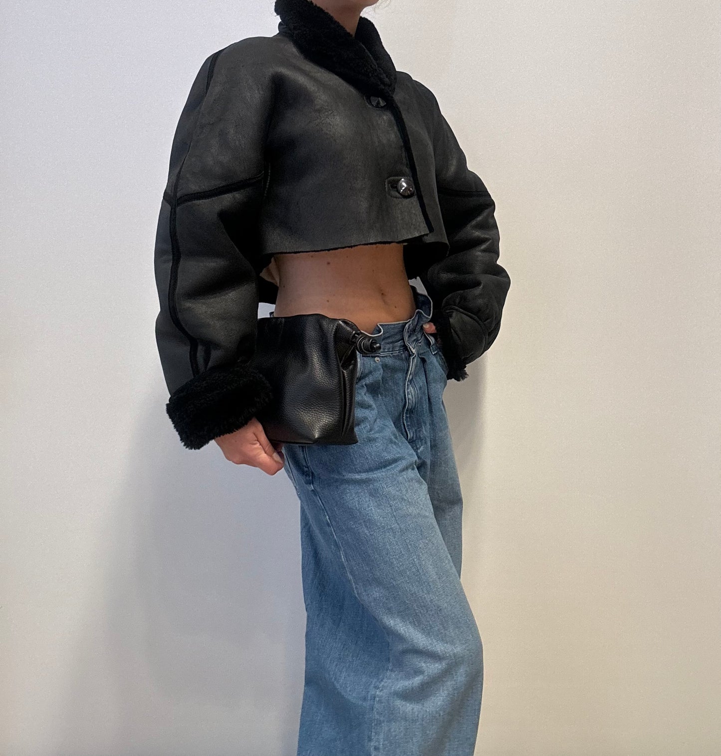Vintage Cropped Lammy Shearling Jacket in Black