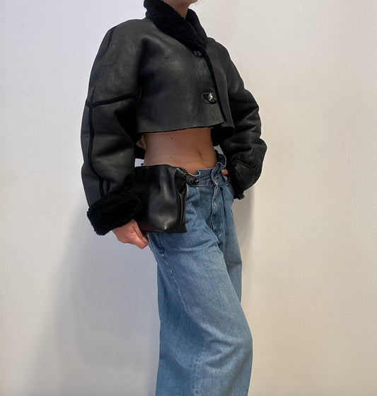 Vintage Cropped Lammy Shearling Jacket in Black