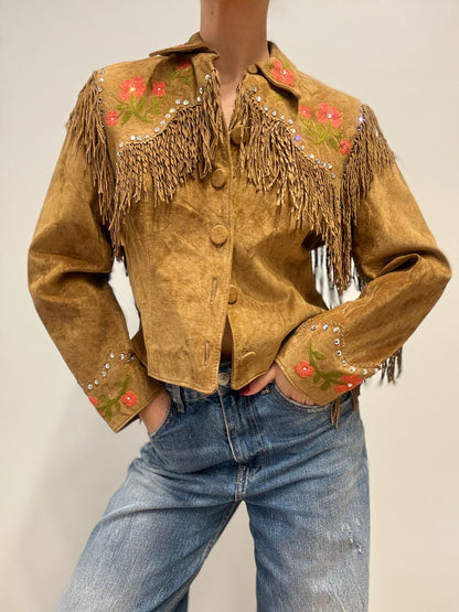 Vintage Western Fringe Jacket met Bloemenborduursel