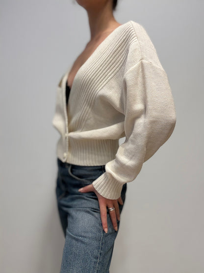 Vintage Crèmekleurig Gebreid Vest met Bloemenapplicatie