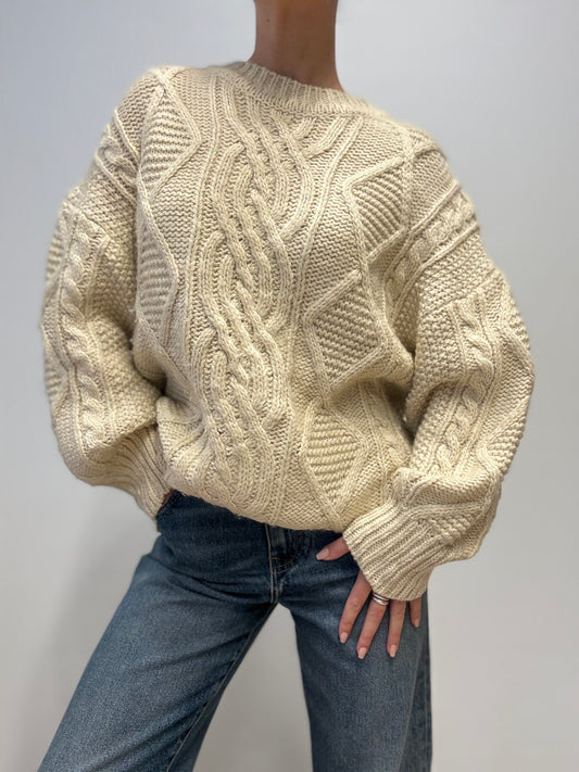 Vintage Cream Cable Knit Sweater