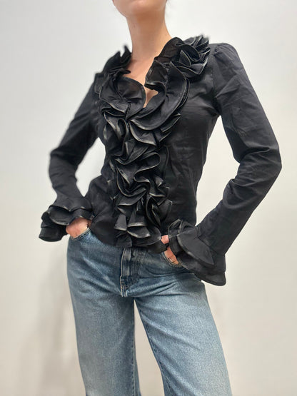 Ruffled Black Blouse Made in Italy