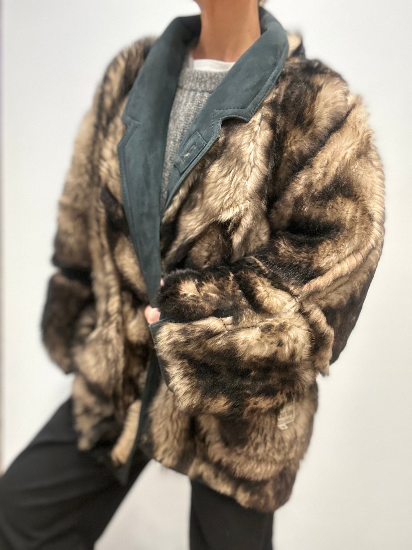 Vintage Reversible Shearling Coat in Donkergroen