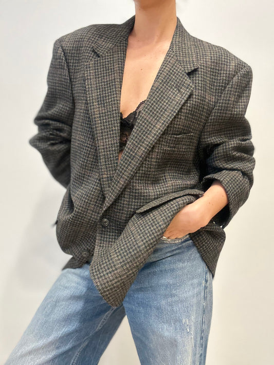 Vintage Burberry Wol Blazer in Ruitpatroon