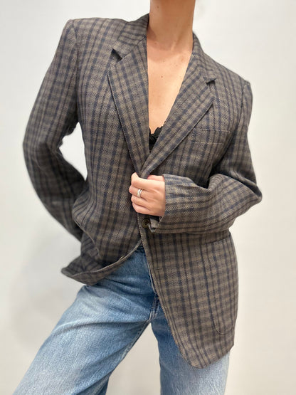 Vintage Burberry Blazer in Grijsblauw Ruitpatroon