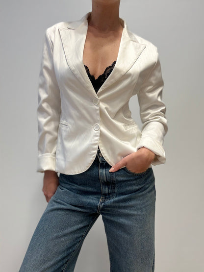 Vintage Italian Ivory Blazer with Subtle Silver Pinstripe