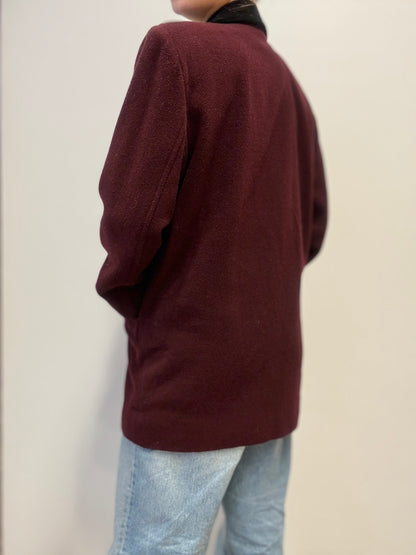 Made in Italy Bordeau Rode Jas met Zwarte Fluwelen Kraag