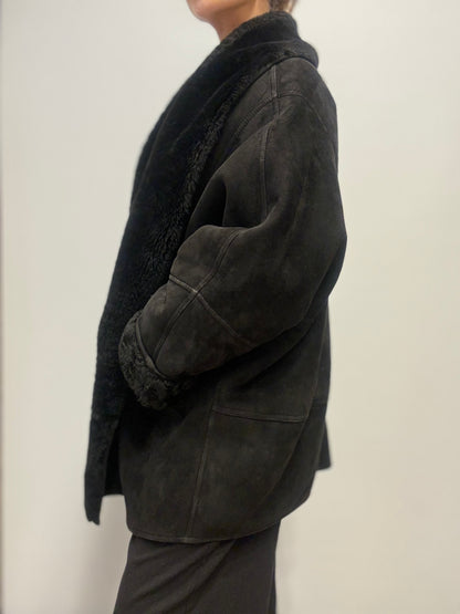 Vintage Shearling Jas in Zwart