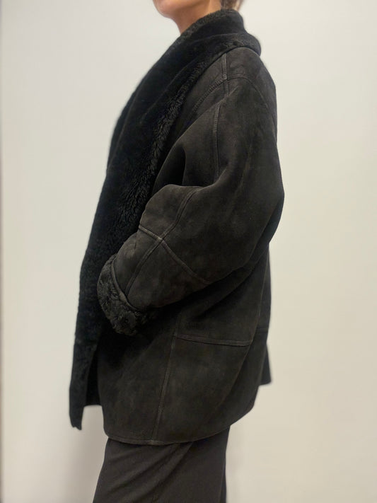 Vintage Shearling Jas in Zwart