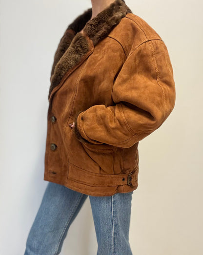 Vintage Shearling Coat in Cognac Brown