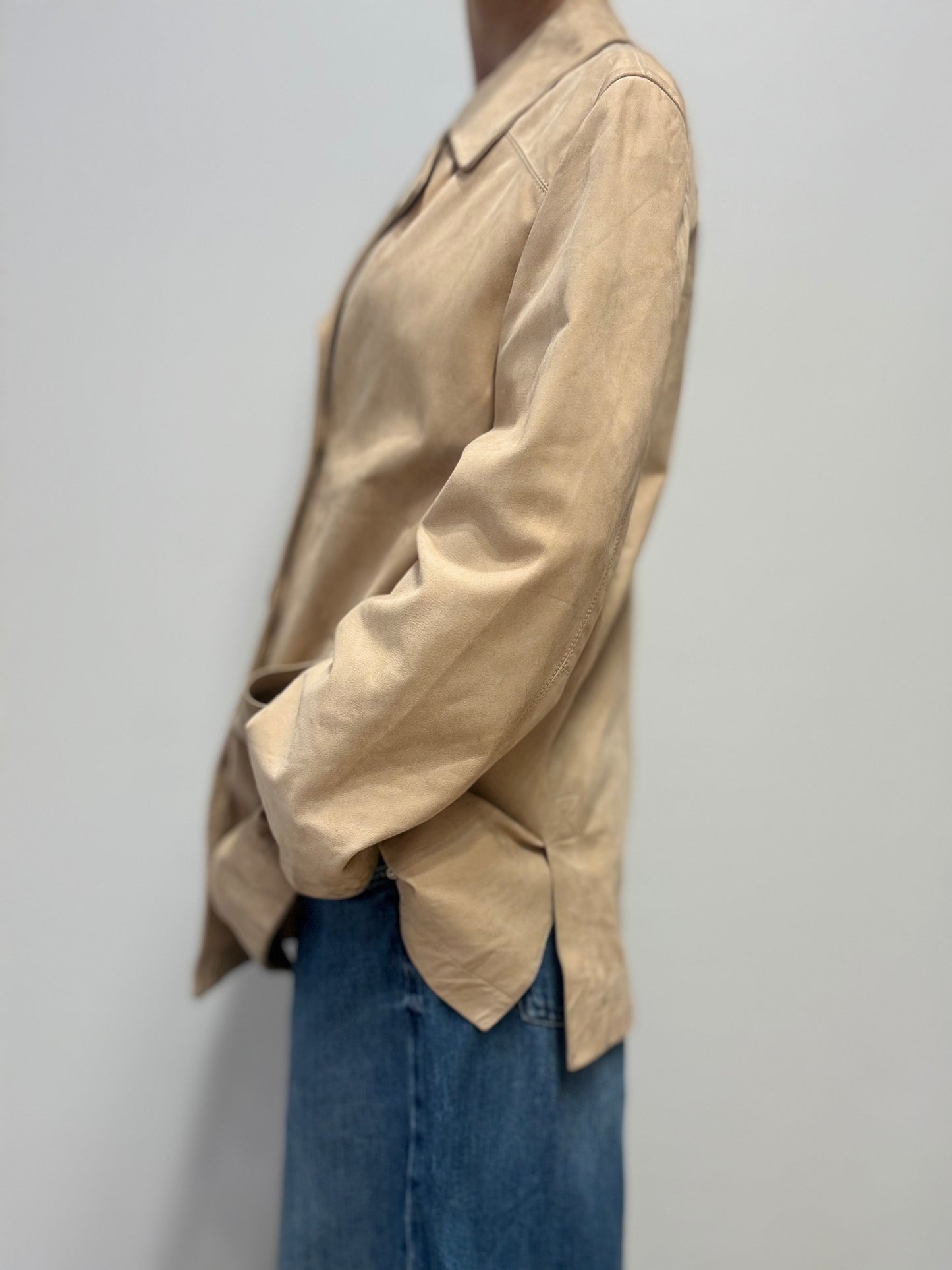 Gerani Beige leren blazer met dubbele knoopsluiting