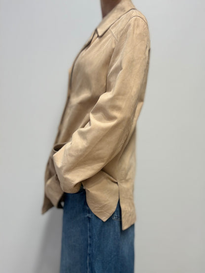 Gerani Beige leren blazer met dubbele knoopsluiting