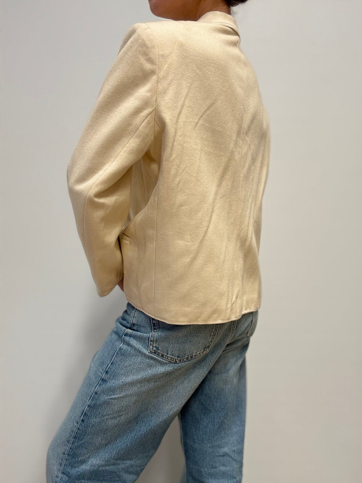 Crèmekleurige Vintage Blazer met Satijnachtige Glans