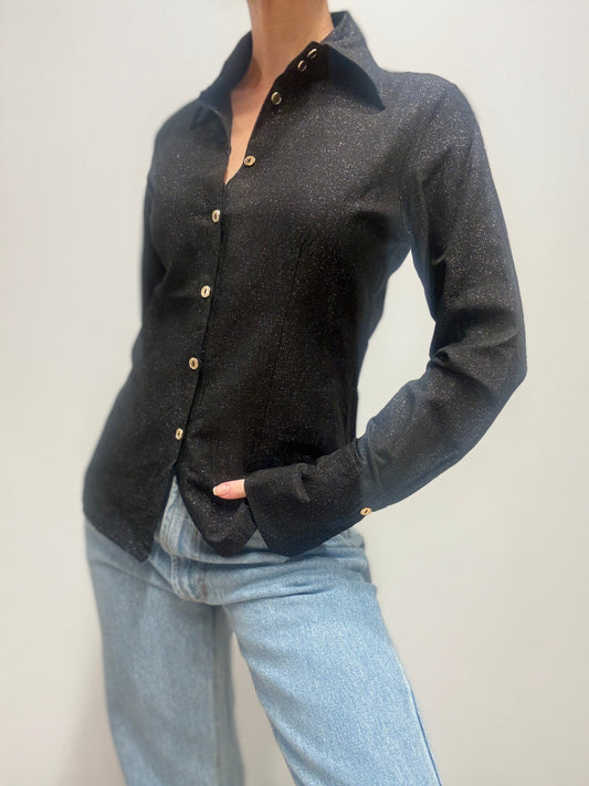 Zwarte met gouden glitter blouse