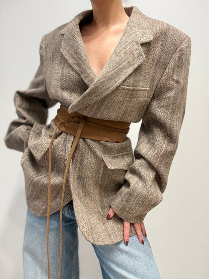 Vintage Wolblend Blazer met Visgraatpatroon