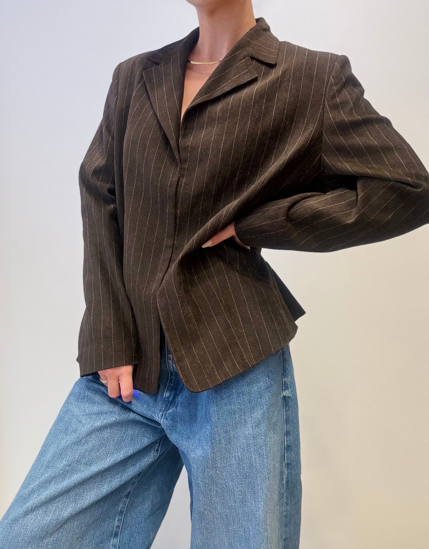 Vintage Pinstripe Blazer in Deep Brown