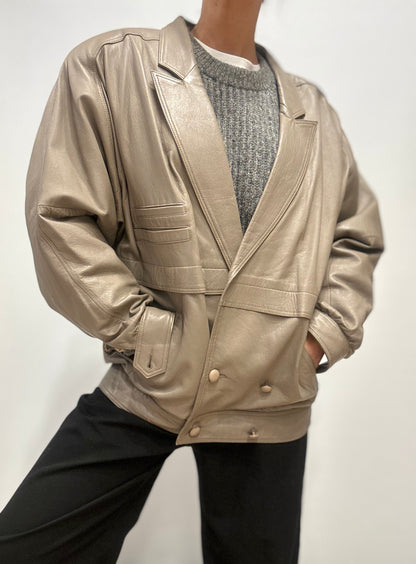 Vintage taupegrijze leren blazer