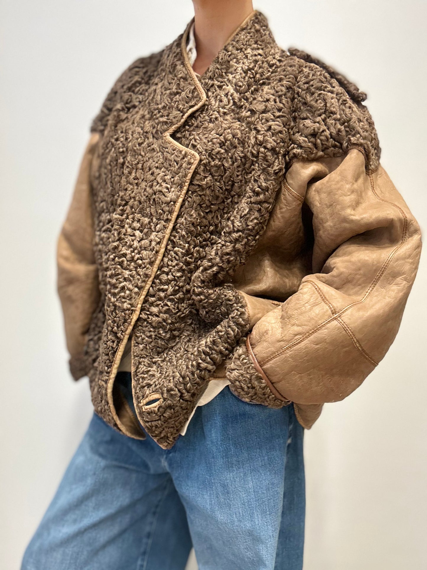 Vintage Omkeerbare Shearling Jas in Warm Camel & Curly Fur