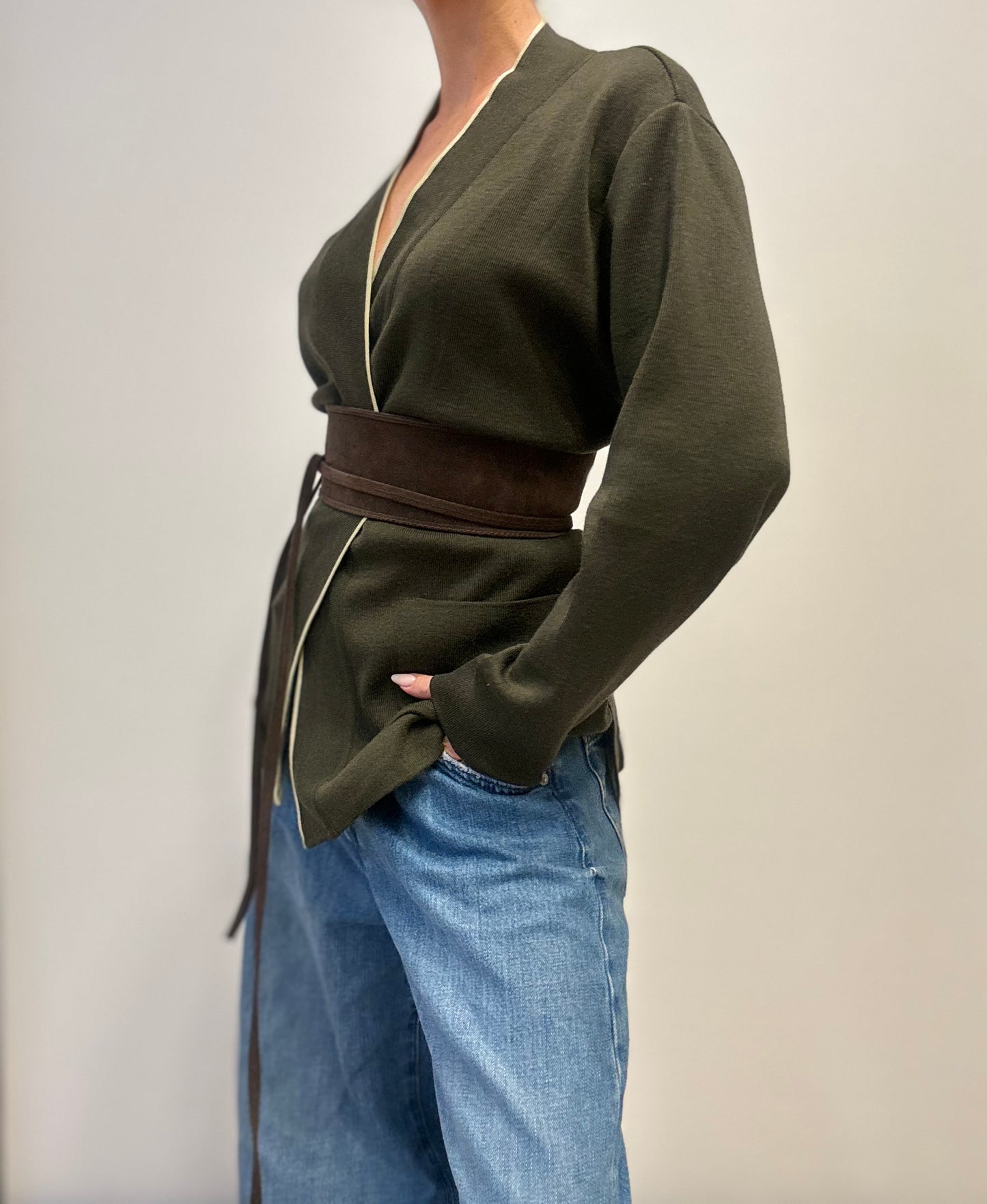 Vintage Kimono-Style Wool Jacket in Olive Green