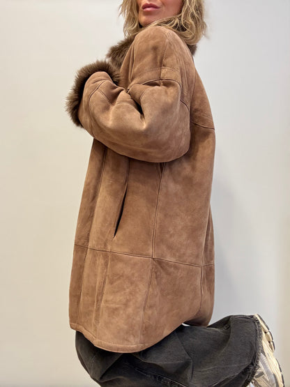 Vintage Shearling Coat in Mocha Brown