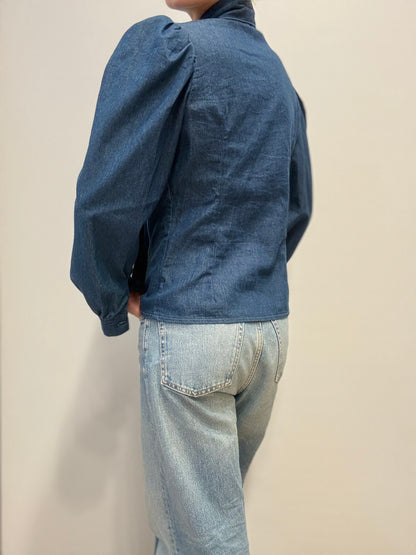 Vintage Denim Blouse met Strikdetail