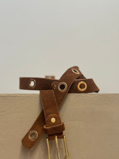 Camel Suede Belt with gold Eyelets