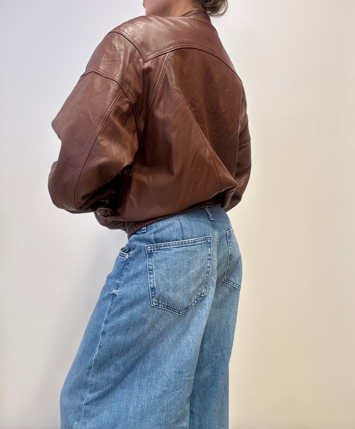 Vintage Leather Bomber Jacket in Chocolate Brown