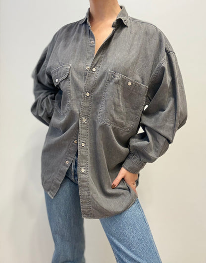 Vintage Oversized Denim Shirt in Charcoal Grey