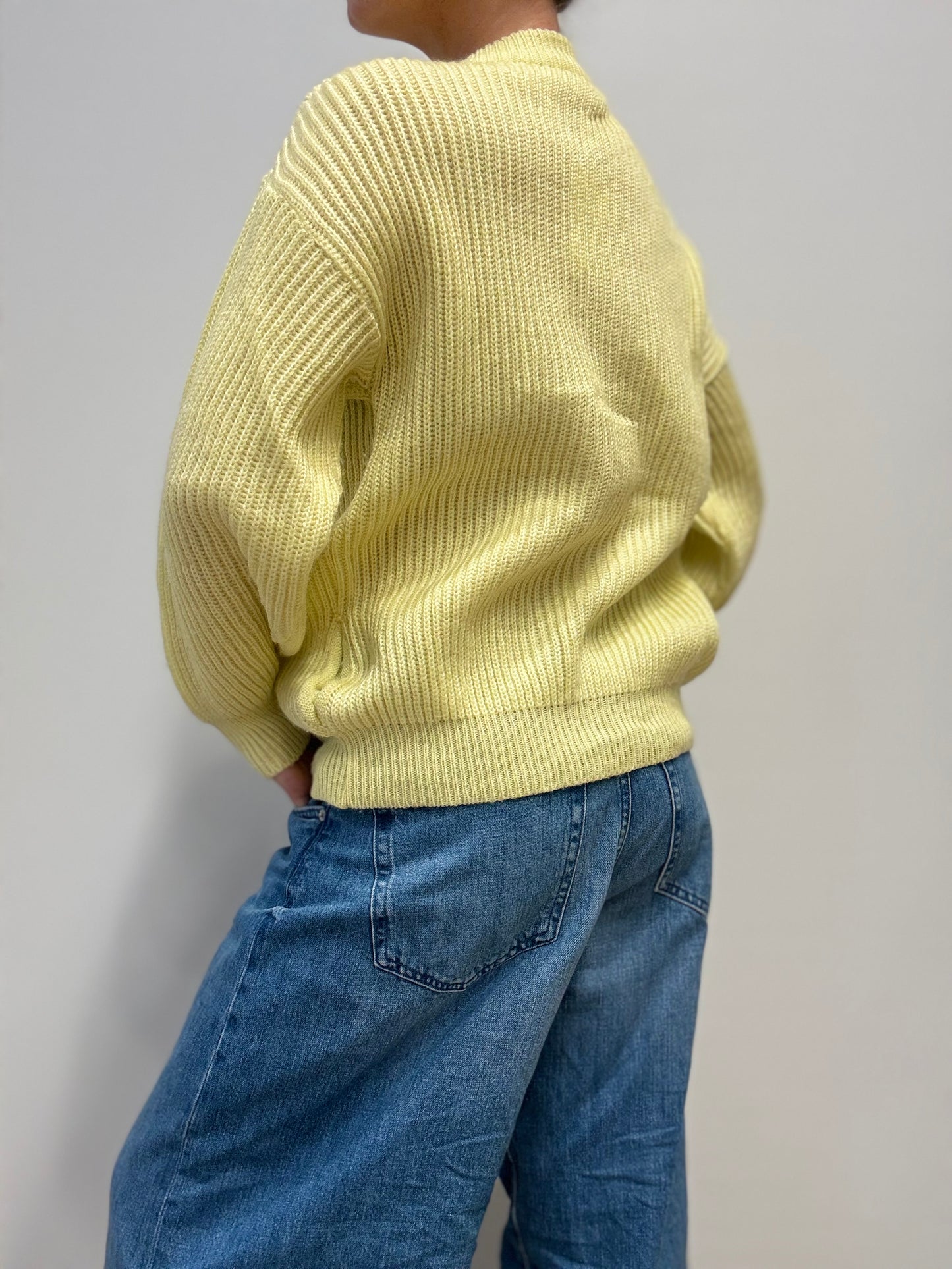 Vintage Alan Brown Cable-Knit Cardigan in Pastel Yellow — Made in Italy