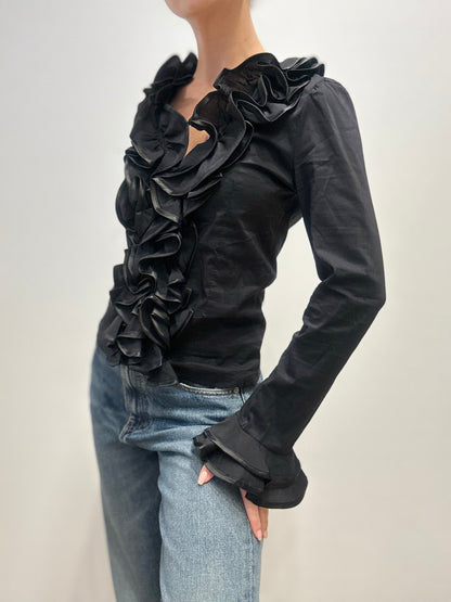 Ruffled Black Blouse Made in Italy