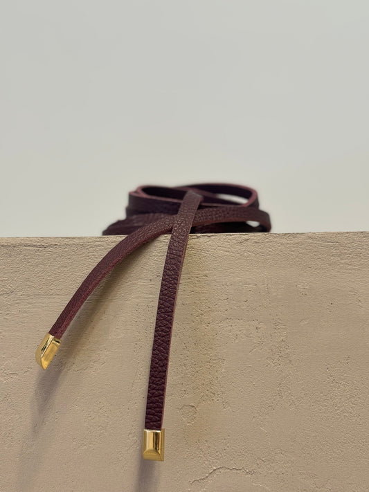 Burgundy Leather Wrap Belt with Rope Tie