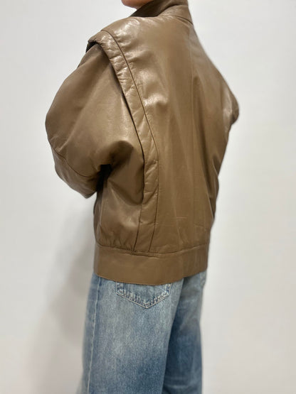 Vintage leren bomberjas in zand-beige tint