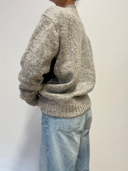 Jan Eva Gebreid Vest met Bloemenmotief – Grijs/Zwart