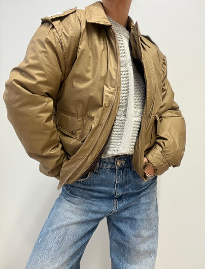 Vintage Padded Bomber Jas in Kaki
