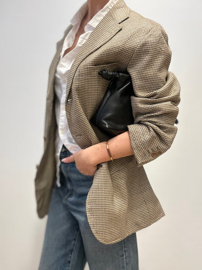 Vintage Burberry Wool & Cashmere Blazer in Houndstooth Beige