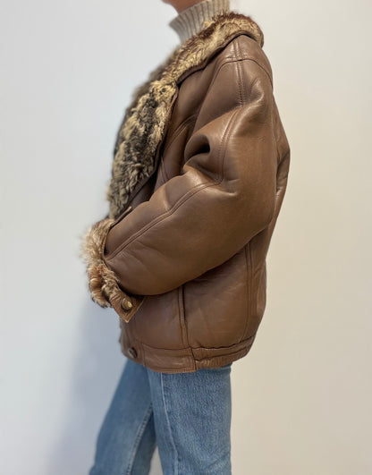 Vintage Shearling Lammy Coat in Caramel Brown