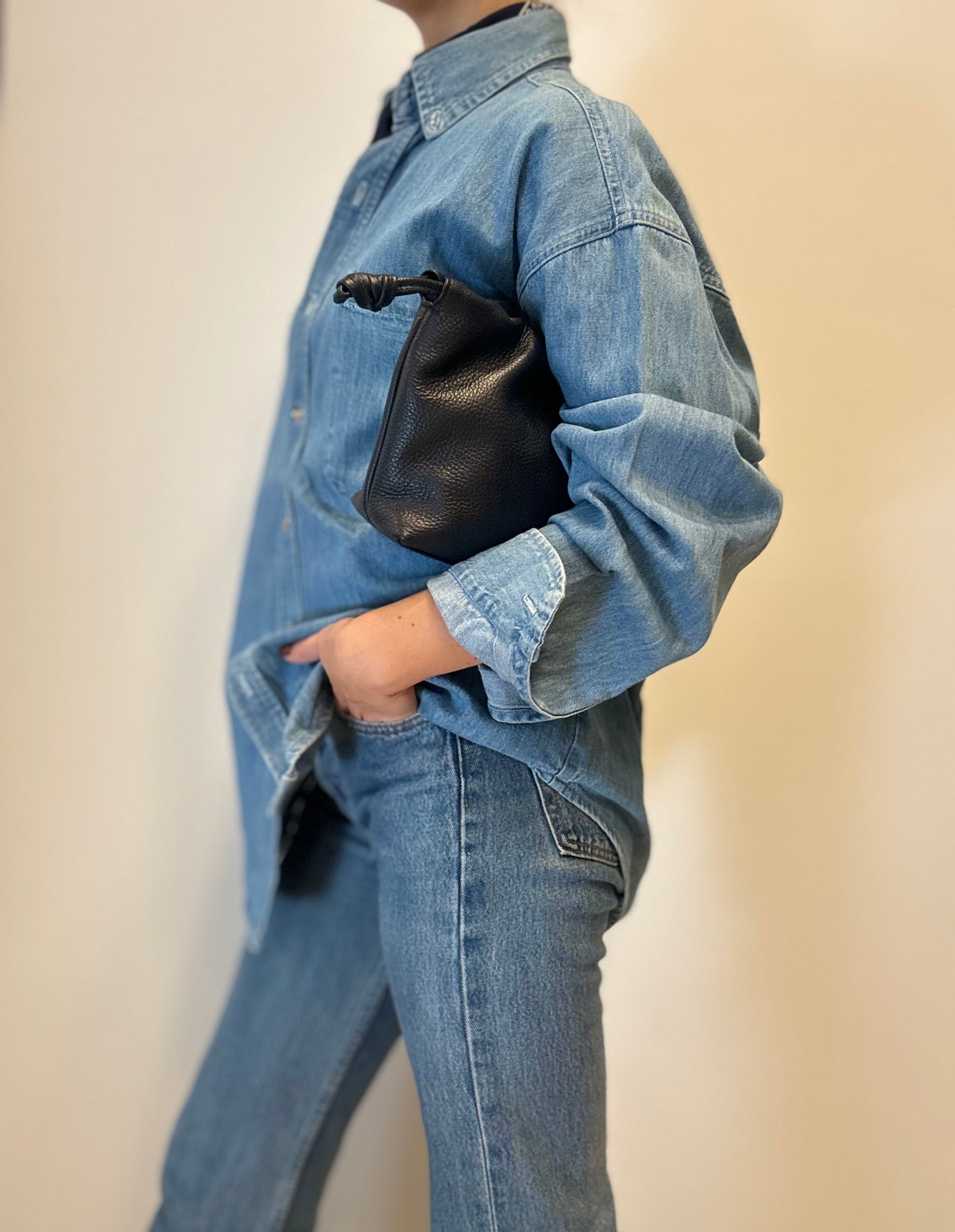 Vintage Racing-Inspired Denim Shirt with Embroidered Patch