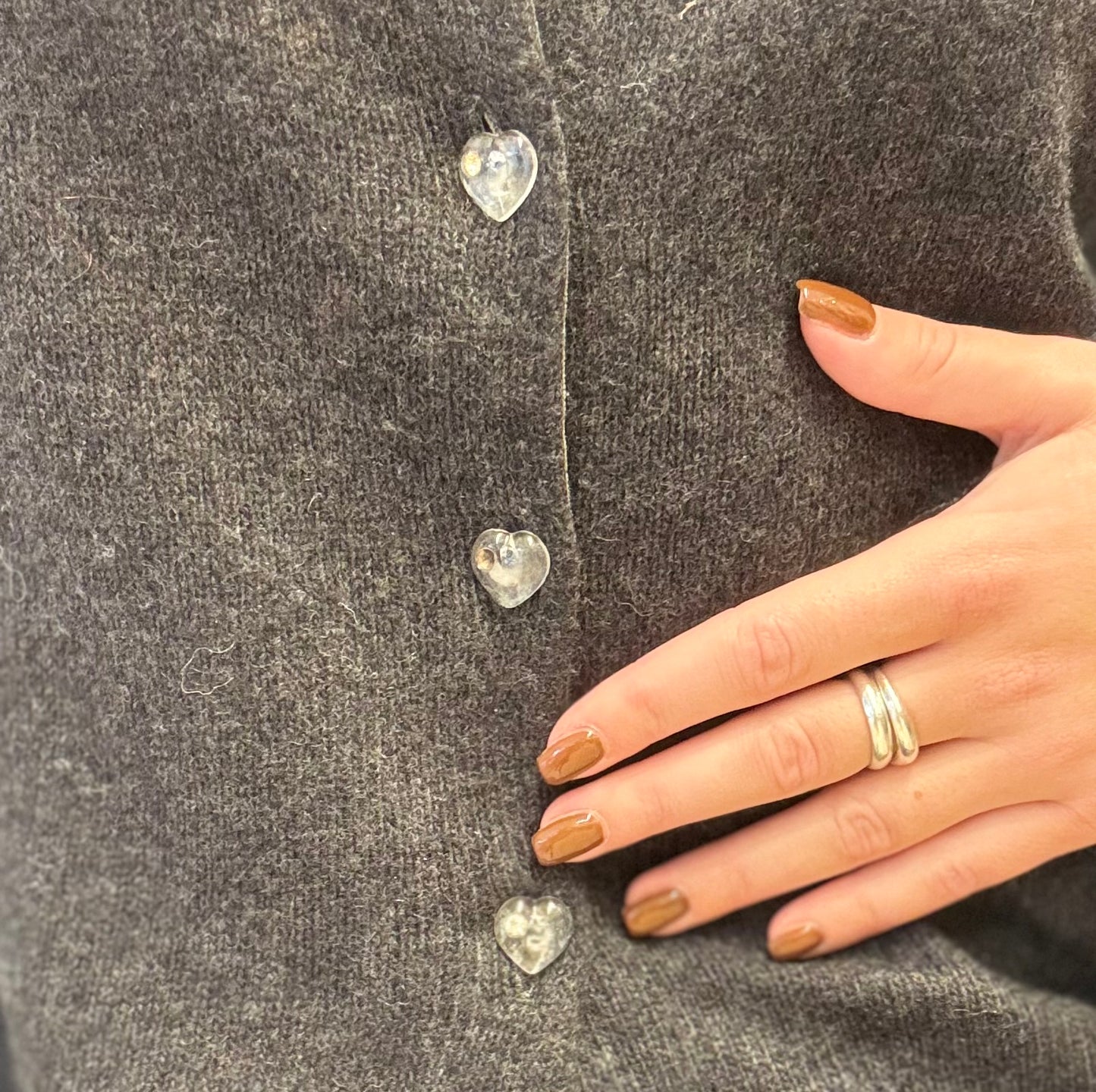 Vintage Wool-Blend Cardigan with Beaded Embellishments in Charcoal Grey