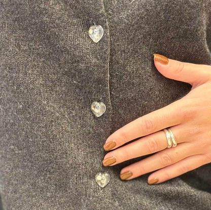 Vintage Wool-Blend Cardigan with Beaded Embellishments in Charcoal Grey