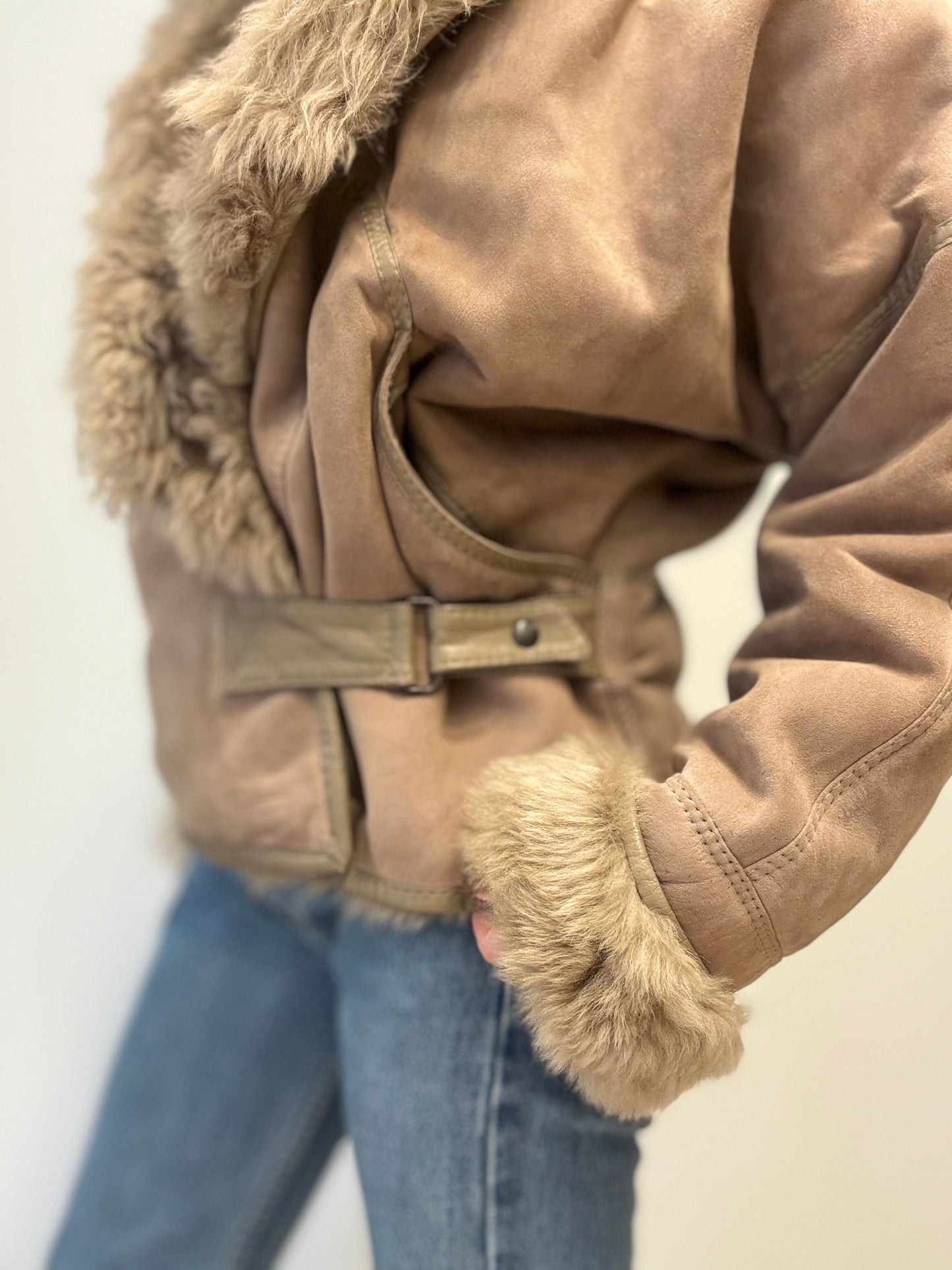 Vintage Shearling Jacket in Taupe Beige