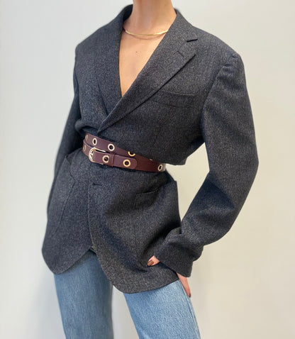 Luxury Vintage Wool Blazer in Navy Blue