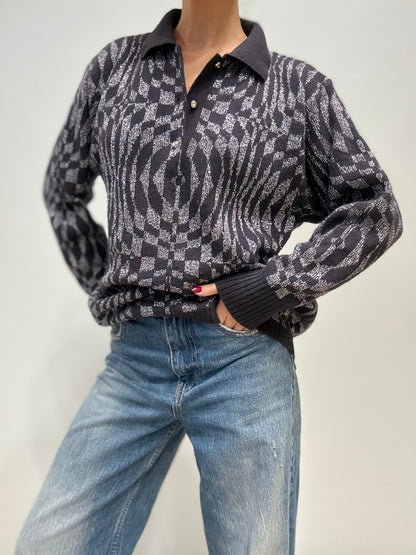 Italiaanse Vintage Polo Trui met Grafisch Motief en Glansdraad