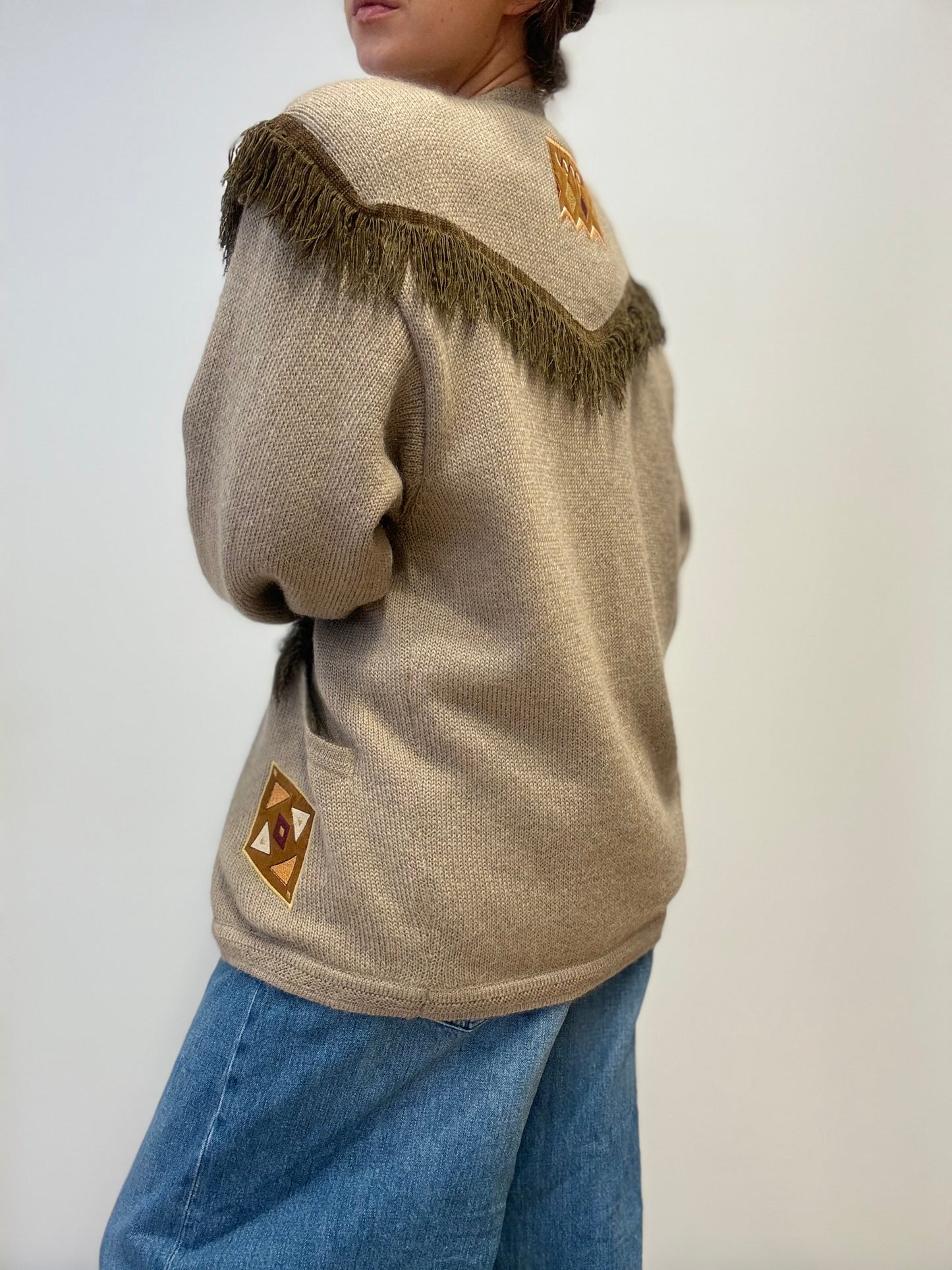 Vintage Italian Mohair Cardigan with Fringe & Embroidery