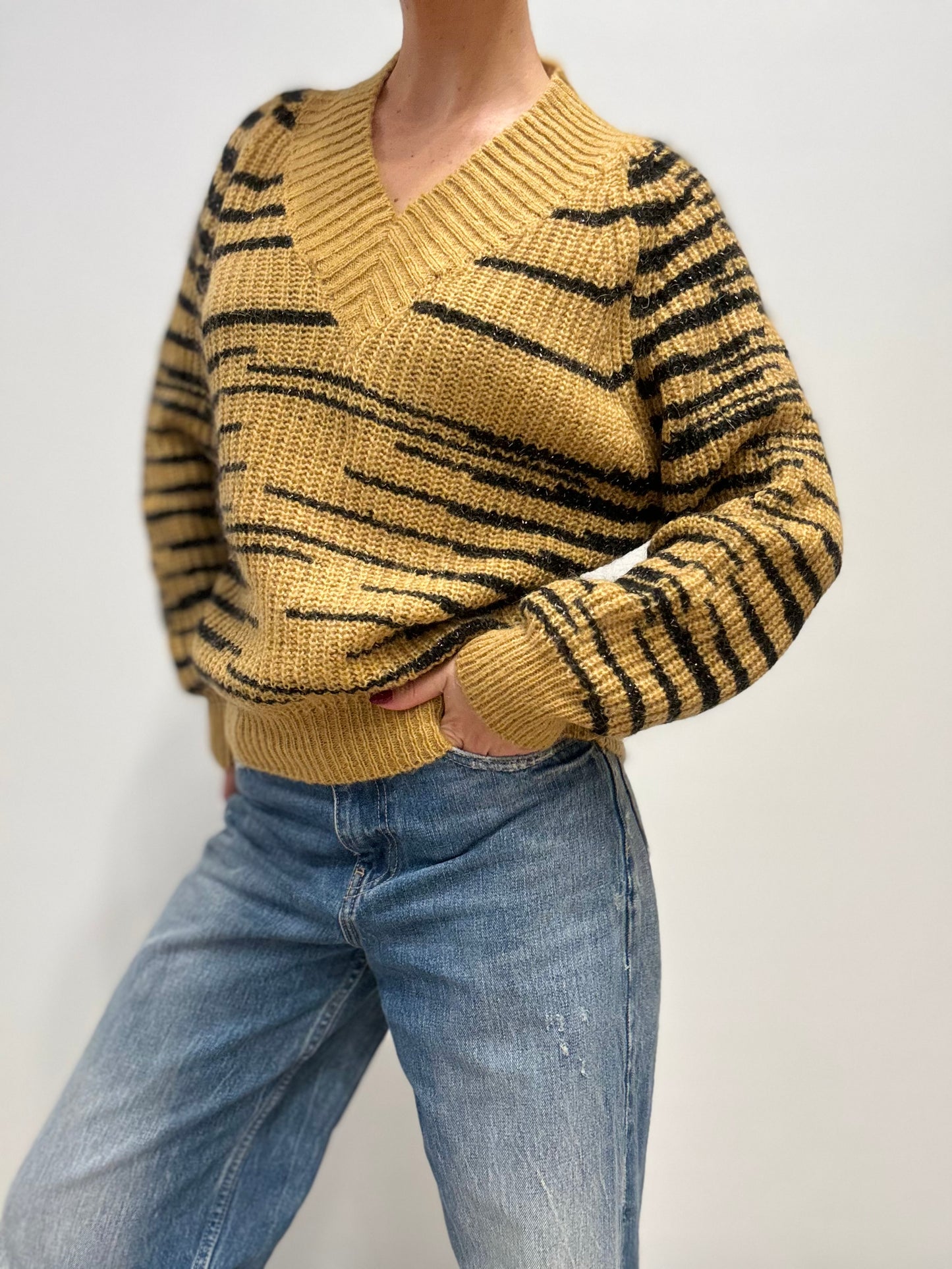 Italiaanse Vintage Mohair Trui met Tijgerstreepprint