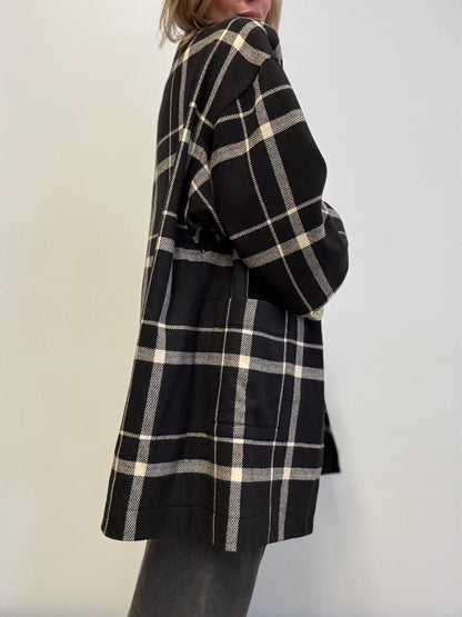 Vintage Oversized Checked Coat in Black & Cream
